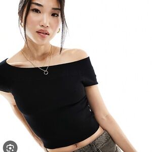 Cotton On Black Ribbed Off The Shoulder Tee Size M